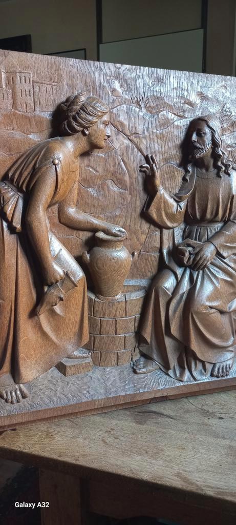Eiken paneel Jezus met Samaritaanse Vrouw bij Waterput ., Antiek en Kunst, Antiek | Religie, Ophalen of Verzenden