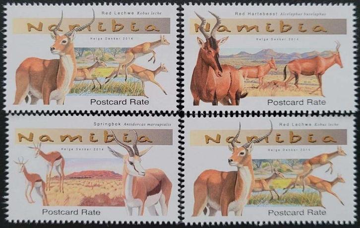 Namibie 2014 Medium antelopes springbok hartebeest pfris, Postzegels en Munten, Postzegels | Afrika, Postfris, Overige landen