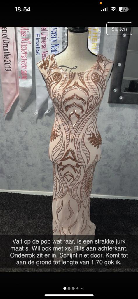 Elegante galajurk maat S, Kleding | Dames, Jurken, Zo goed als nieuw, Maat 36 (S), Beige, Onder de knie, Ophalen of Verzenden