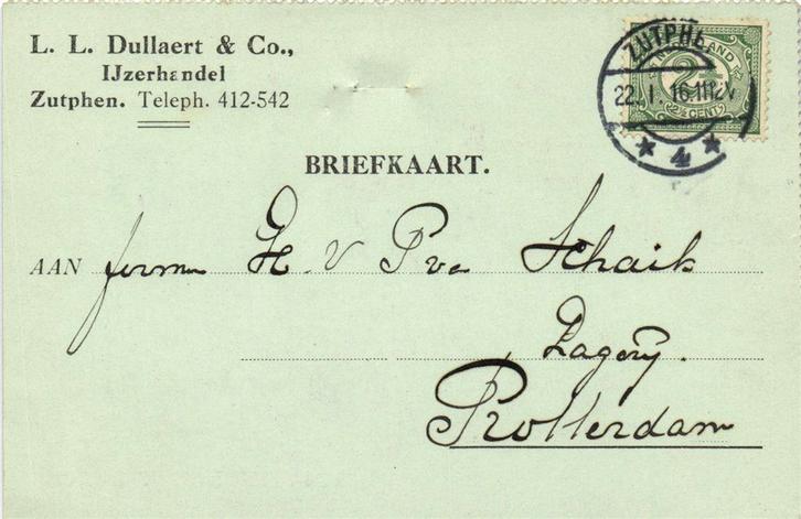 L.L. Dullaert + Co., IJzerhandel, Zutphen - 01.1916 - briefk, Postzegels en Munten, Brieven en Enveloppen | Nederland, Briefkaart