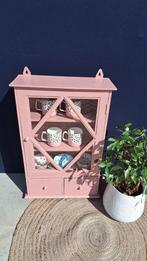 Roze Vintage Vitrinekastje, wandkast, kastje met vitrine, Ophalen, Minder dan 50 cm, Gebruikt, Glas