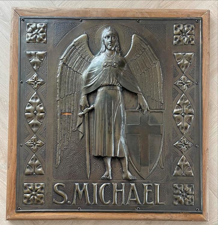 Bronzen Tabernakel Plaat Aartsengel S. Michael, Antiek en Kunst, Curiosa en Brocante, Ophalen of Verzenden