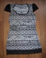 Zwart met Wit Jurkje met Kant van Flame (L), Flame, Zwart, Maat 42/44 (L), Ophalen of Verzenden