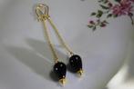 Agaat oorbel natuursteen - Goud en zwart, Overige materialen, Hangers, Zwart, Nieuw