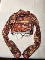 Bershka mesh crop top – maat S – retro print – lange mouwen, Ophalen of Verzenden, Zo goed als nieuw, Maat 38/40 (M), Bruin