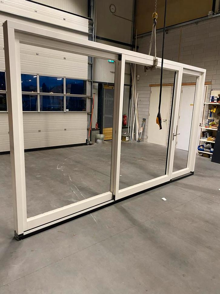 Grote Schuifpui met loopdeur hout, Doe-het-zelf en Verbouw, Deuren en Horren, Nieuw, Buitendeur, 215 cm of meer, 120 cm of meer