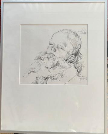 Tekening Riekje Offerhaus, Slapende baby, unica, gesigneerd beschikbaar voor biedingen