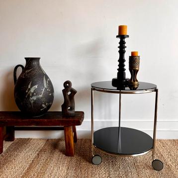 RVS  en zwart glas trolley IKEA 80’s vintage beschikbaar voor biedingen