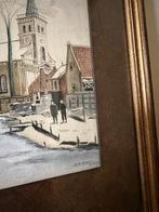 Winterlandschap met Kerk - Aquarel, Antiek en Kunst, Ophalen of Verzenden