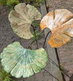 Drie handgemaakte tuinstekers keramiek Ginkgo blad, Ophalen, Zo goed als nieuw