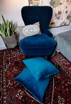 IKEA Remsta Fauteuil Djuparp Fluweel Groenblauw Blauw ZGAN, Huis en Inrichting, Fauteuils, Ophalen, Zo goed als nieuw