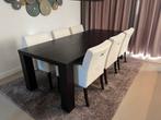 Eetkamer tafen met 6 wit lederen stoelen, Ophalen, Gebruikt, Modern, 6 tot 8 stoelen
