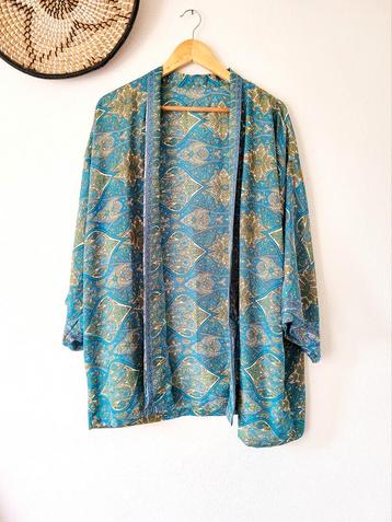 Bohemian zijde kimono blauw paisley hippie India