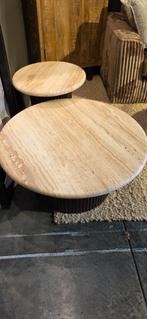 Ronde salontafel | Travertin / Mangobruin Ribbel voet , Ophalen, 50 tot 100 cm, Bornsestraat 31, Nieuw