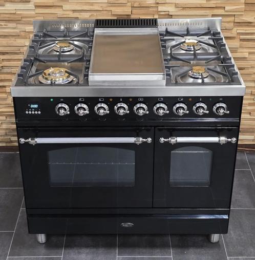 🔥Luxe Fornuis Boretti 90cm hoogglans zwart rvs 2 ovens, Witgoed en Apparatuur, Fornuizen, Zo goed als nieuw, Vrijstaand, Gas