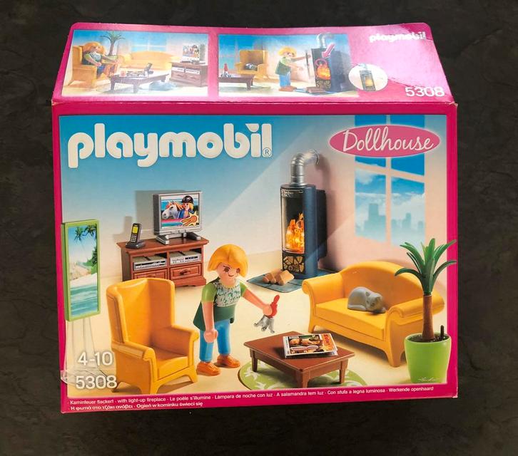 Playmobil woonkamer met houtkachel - 5308, Kinderen en Baby's, Speelgoed | Playmobil, Zo goed als nieuw, Ophalen