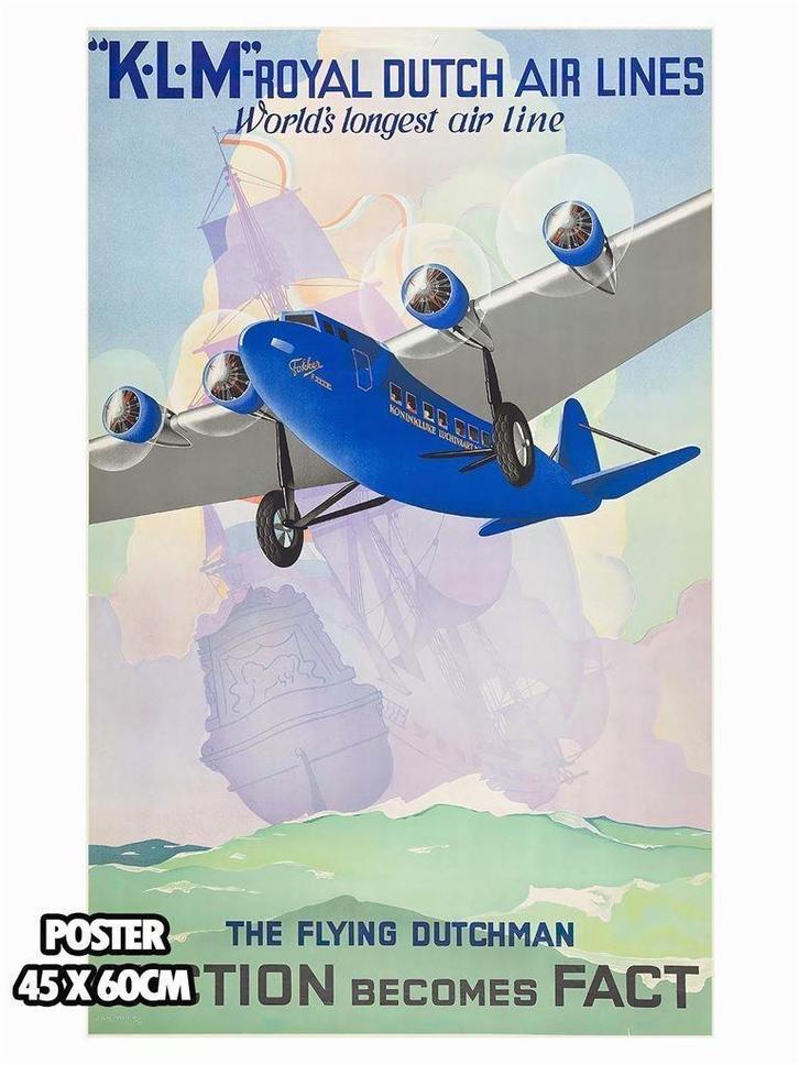 [Poster] KLM Art Deco Reclame Affiche Poster, Verzamelen, Luchtvaart en Vliegtuigspotten, Nieuw, Schaalmodel, Ophalen of Verzenden