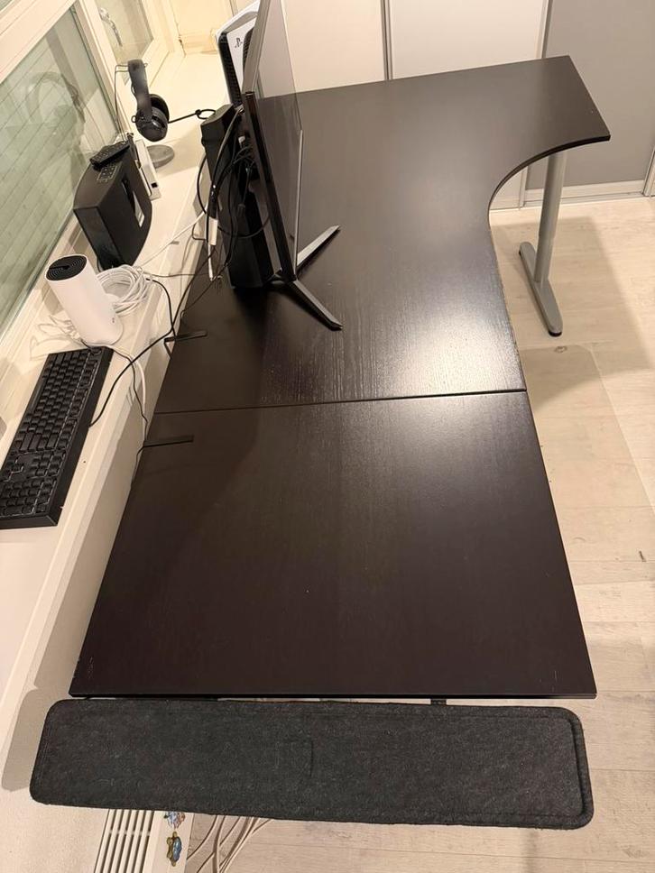 Mooi Ikea Galant hoekbureau 160x120x80 - optie  220 cm TEAB, Huis en Inrichting, Bureaus, Gebruikt, Bureau, In hoogte verstelbaar