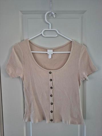 H&M top crop top beige ronde hals korte mouwen s 36 beschikbaar voor biedingen