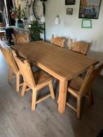 Licht massief eiken eettafel met 6 bijbehorende stoelen, Huis en Inrichting, Tafels | Eettafels, Ophalen, Gebruikt, Eikenhout