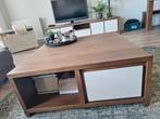 Donkerhouten salontafel met opbergruimte, Huis en Inrichting, Tafels | Salontafels, Ophalen, Gebruikt, 50 tot 100 cm, Vierkant