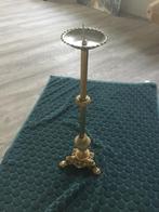 Goudkleurige Brocante Kandelaar met Groene marmer details, Ophalen of Verzenden