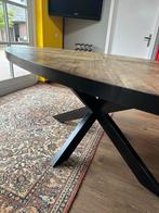 Ovale eettafel met ijzeren voet - 2.20m, Ophalen of Verzenden, Zo goed als nieuw, Vijf personen of meer, 200 cm of meer