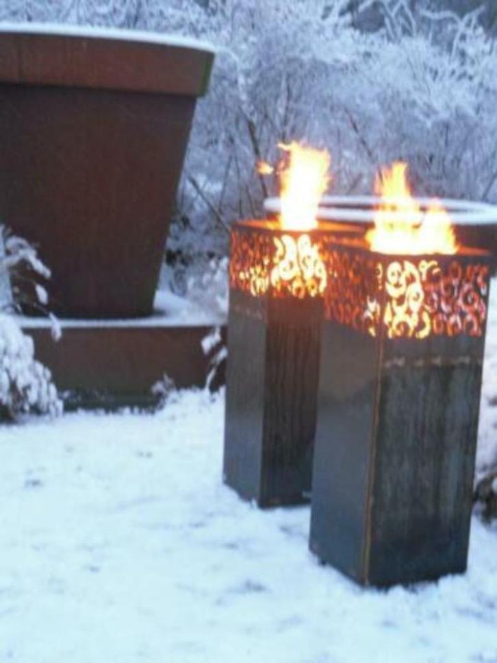 GROTE verrijdbaar vuurzuil antraciet cortenstaal vuurkorf, Tuin en Terras, Terrasverwarmers, Nieuw, Vloer, Ophalen