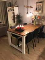 Houten eettafel met 6 stoelen, Gebruikt, 100 tot 150 cm, Vier personen, Rechthoekig