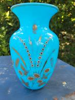 Franse brocante blauwe opaline vaas/ allegonda, Ophalen of Verzenden