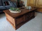 Teakhouten salontafel met 6 lades., Ophalen, Gebruikt, 100 tot 150 cm, Teakhout