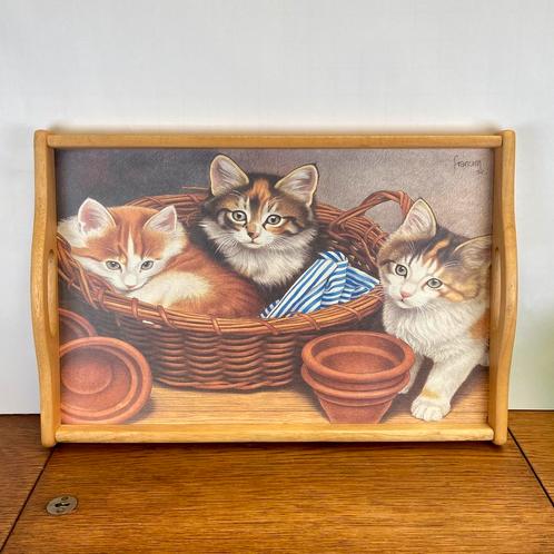 Dienblad Franciens katten, Huis en Inrichting, Woonaccessoires | Dienbladen, Gebruikt, Hout, Rechthoekig, Ophalen of Verzenden