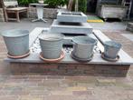4 zinken bloempotten, overpotten, plantenpotten € 10,-, Tuin en Terras, Bloempotten, Ophalen, Gebruikt, Tuin, Rond