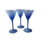 Set van 3 geribbelde blauwe glazen op voet vintage 1804, Glas, Overige stijlen, Glas of Glazen, Ophalen of Verzenden