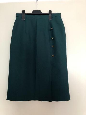 Vintage rok met knopen aan de zijkant, donkergroen, maat 38 beschikbaar voor biedingen