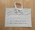 Bord ''Gereserveerd voor de familie van het bruidspaar'', Ophalen of Verzenden, Zo goed als nieuw, Versiering, Geboorte of Huwelijk