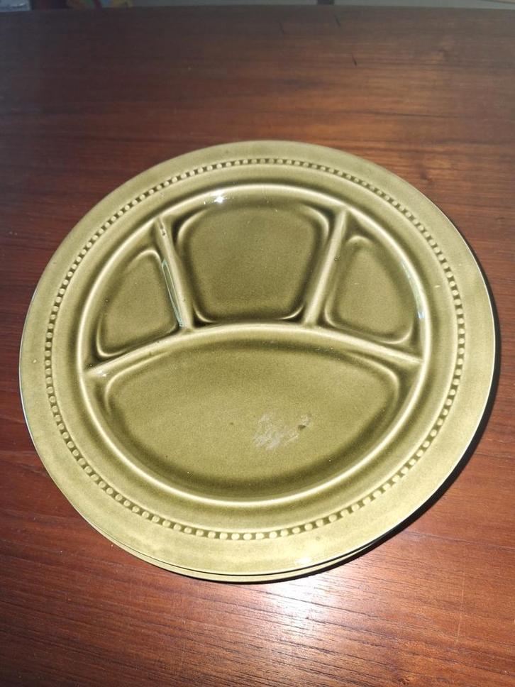 Vintage Olijfgroene Fondueborden - Set van 4, Huis en Inrichting, Keuken | Servies, Gebruikt, Bord(en), Overige stijlen, Aardewerk