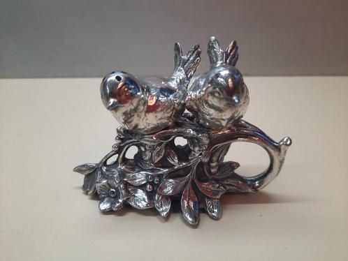 jugendstil verzilverde tafelvogels peper en zout stel, Antiek en Kunst, Antiek | Goud en Zilver, Zilver, Ophalen of Verzenden