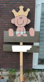 Leuk geboortebord met baby en kroon, Ophalen, Gebruikt, Geboortebord
