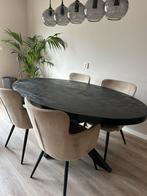 Eettafel mangohout 180cm + stoelen, Ophalen, Zo goed als nieuw