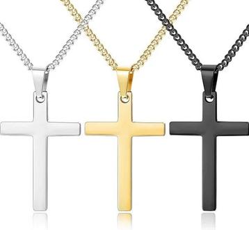 Ketting met groot kruis zilver, goud of zwart beschikbaar voor biedingen