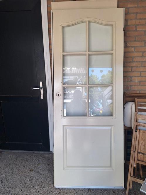 Opdekdeur/ stompe deur met glas 3x, Doe-het-zelf en Verbouw, Deuren en Horren, Gebruikt, Binnendeur, 200 tot 215 cm, Minder dan 80 cm