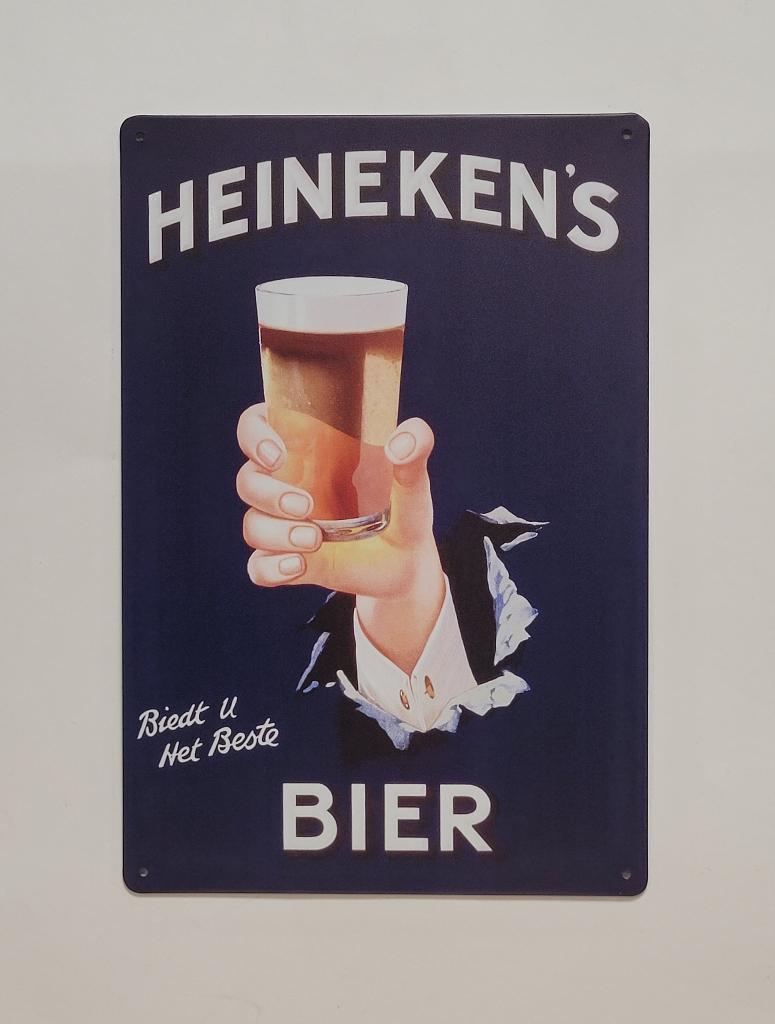 Heineken bier glas hand reclamebord van metaal wandbord deco, Verzamelen, Biermerken, Ophalen of Verzenden, Nieuw, Reclamebord, Plaat of Schild