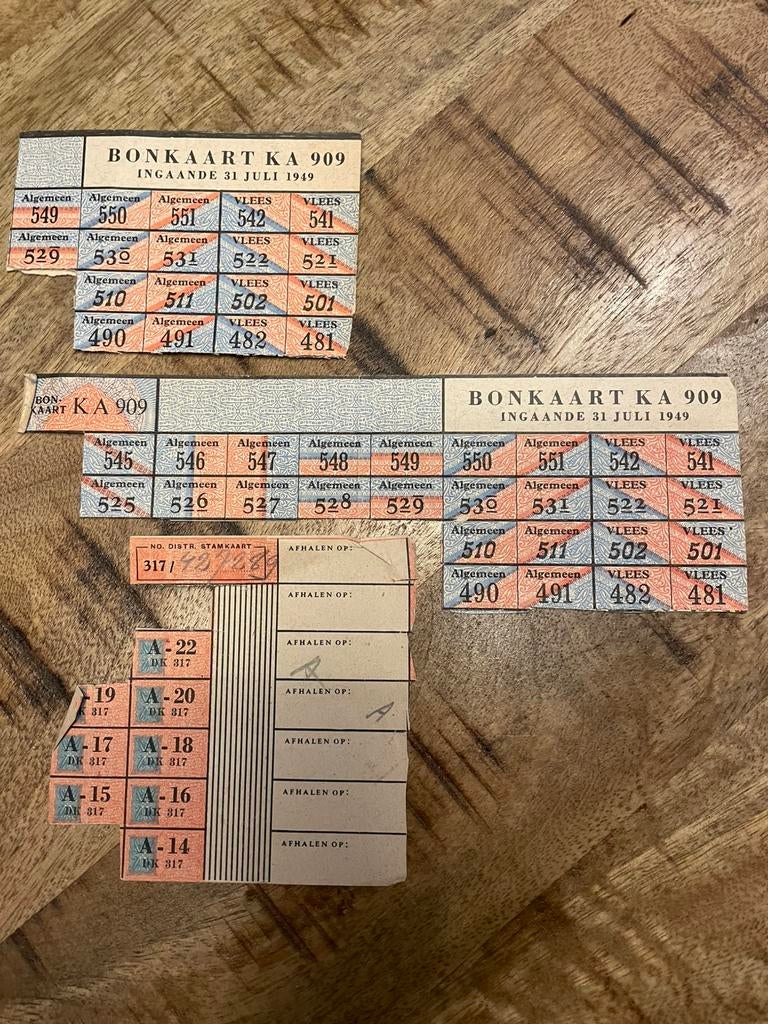 Voedsel/Textiel bonnen uit 1949 retro, Ophalen of Verzenden, Zo goed als nieuw