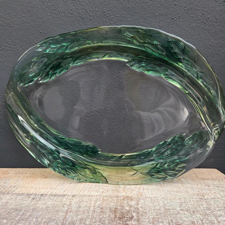 Vintage Glazen Aspergeschaal - Groen, Antiek en Kunst, Antiek | Glas en Kristal, Ophalen of Verzenden