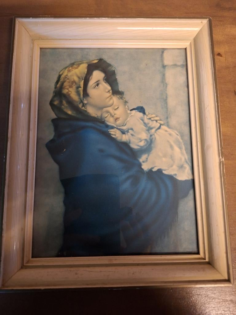 Schilderij heilige madonna met kind 27x21, Antiek en Kunst, Ophalen