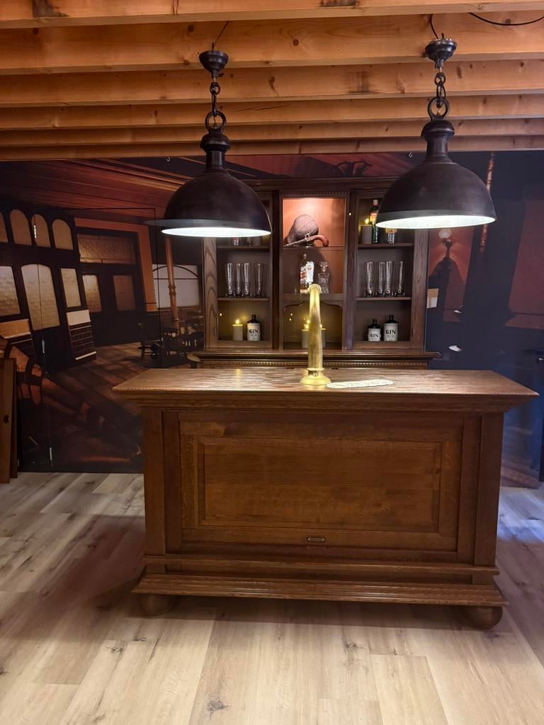 Antieke luifelbar bar set bruin cafe toog man cave messing, Huis en Inrichting, Ophalen of Verzenden, Zo goed als nieuw