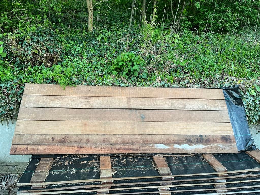 Nieuwe walbeschoeiing 22m 80cm met worteldoek, Ophalen, Planken, Nieuw, Hardhout