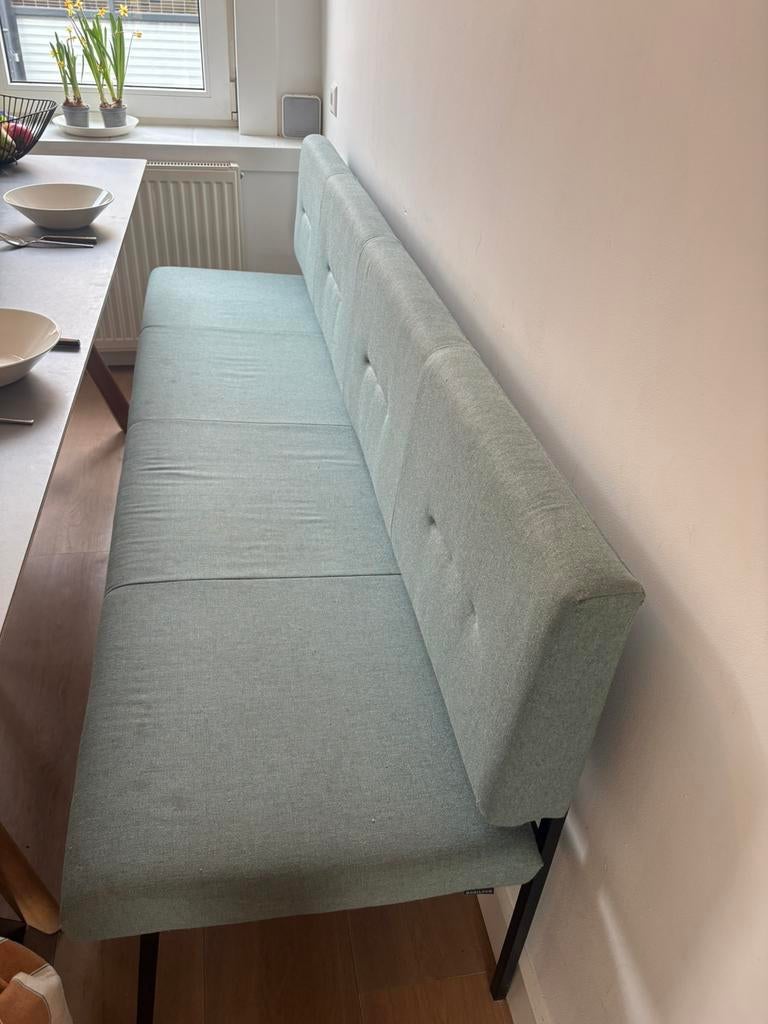 Eettafel bank groen van bodilson, Huis en Inrichting, Ophalen, Gebruikt, Minder dan 75 cm, Driepersoons
