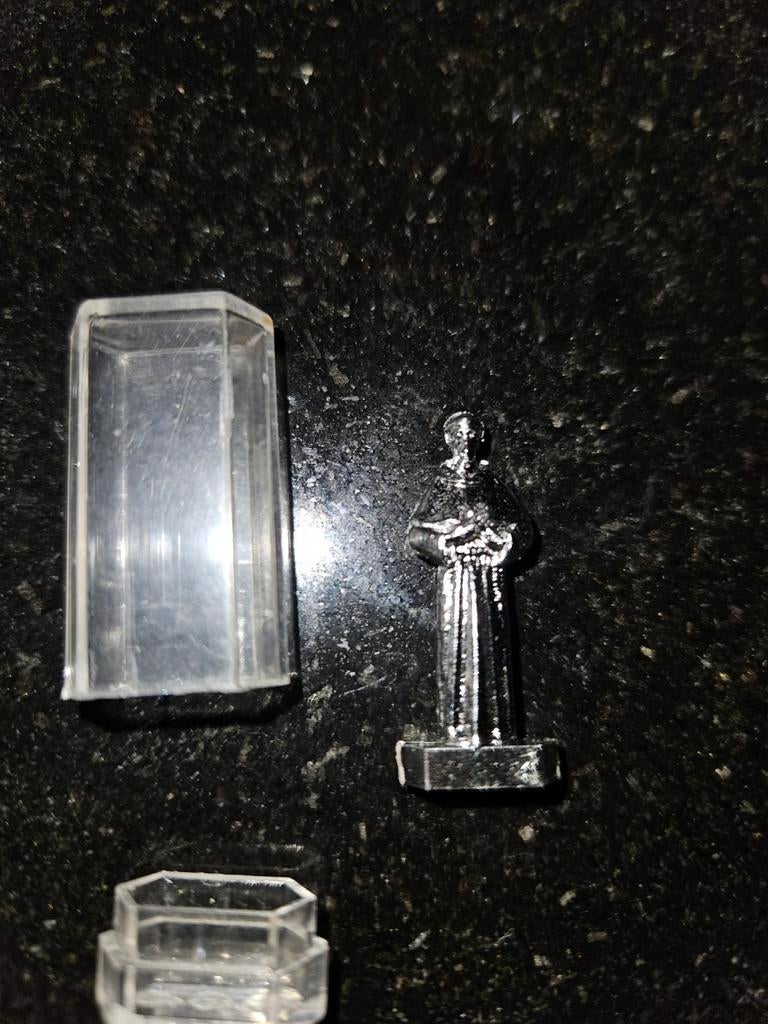 Zakheilige in plastic kokertje - Beschermheilge, Ophalen of Verzenden, Zo goed als nieuw, Beeld(je), Christendom | Katholiek